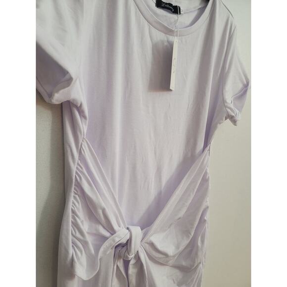 Lillusory Women's White Short Sleeve Crew Neck Faux Wrap Dress Size M - Picture 2 of 4
